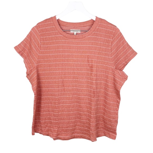 NEW Madewell Smocked Shrunken Shirttail Tee Sweet Dahlia Orange Women's Size XL - Picture 3 of 8